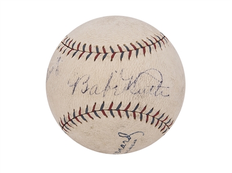 1928 Babe Ruth & Lou Gehrig Dual Signed OAL Barnard Baseball (PSA/DNA & SGC)